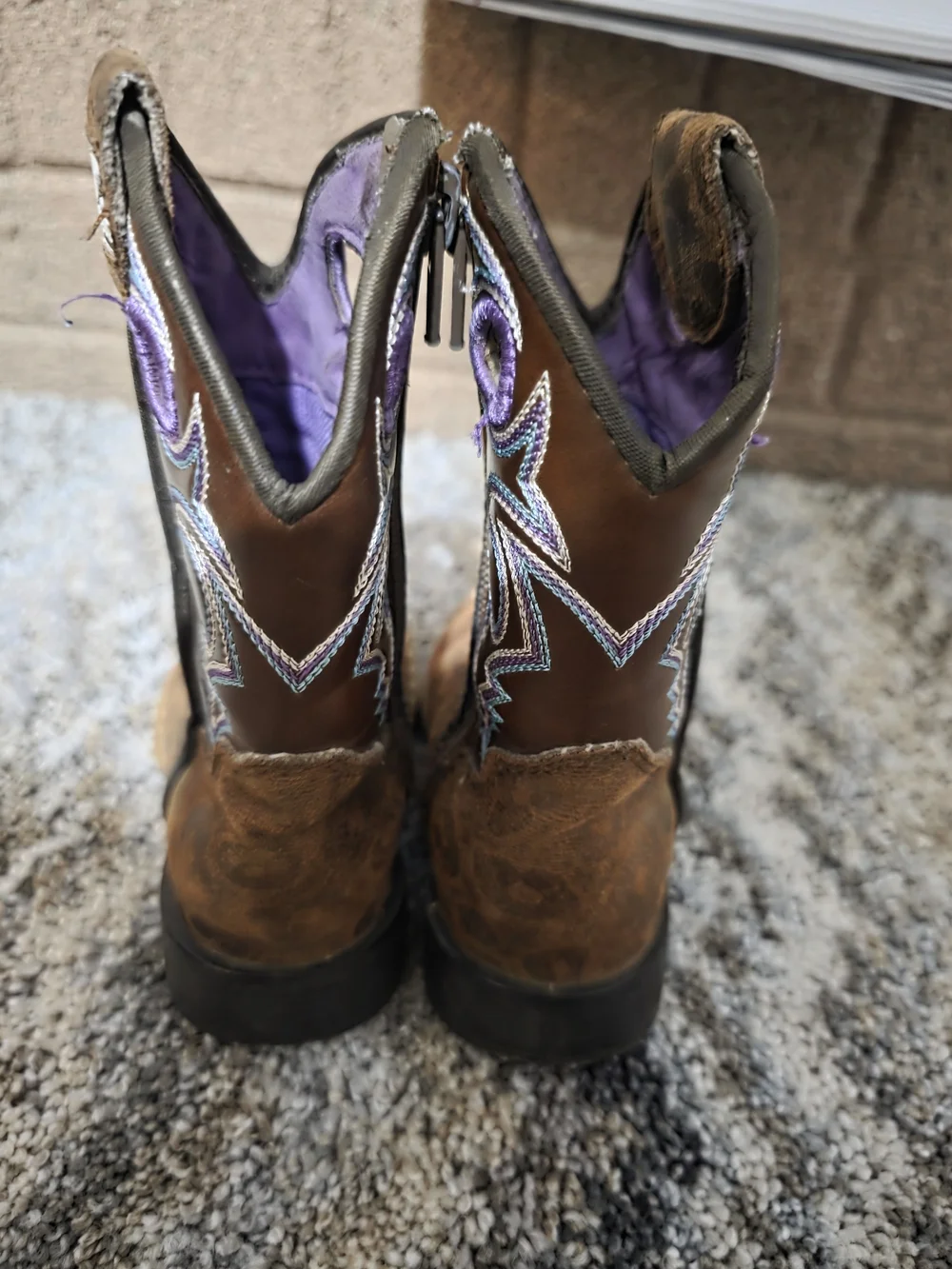 Twister Brown Kids Western Boots with Purple Accents